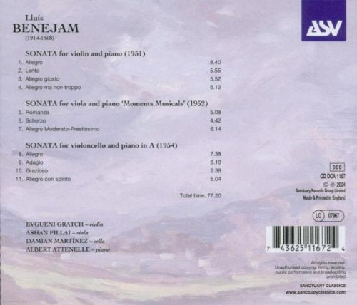 BENEJAM: SONATAS FOR VIOLIN, VIOLA AND CELLO WITH PIANO