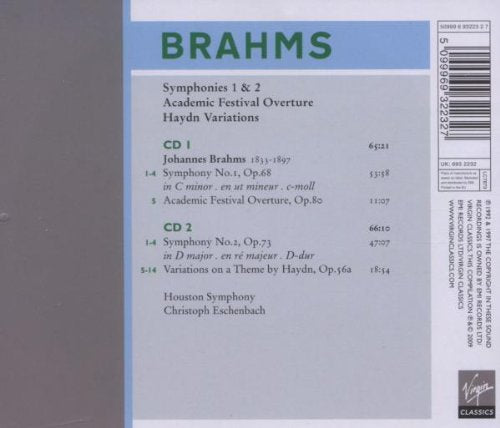 Brahms: Symphonies 1 & 2, Haydn Variations - CHRISTOPH ESCHENBACH, HOUSTON SYMPHONY (2 CDS)