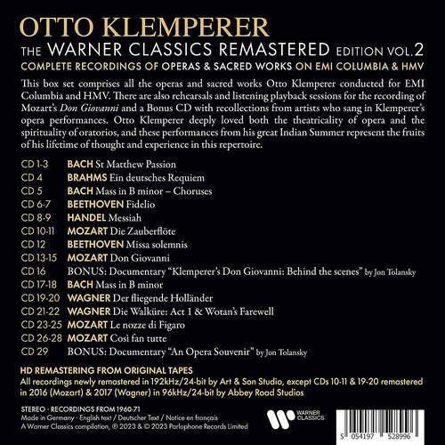 Otto Klemperer: The Warner Classics Remastered Edition Vol.2 (Complete Recordings Of Operas & Sacred Works On EMI Columbia And HMV)