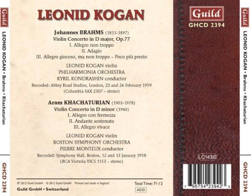 BRAHMS & KHATCHATURIAN: VIOLIN CONCERTOS - Leonid Kogan, Philharmonia Orchestra, Boston Symphony Orchestra