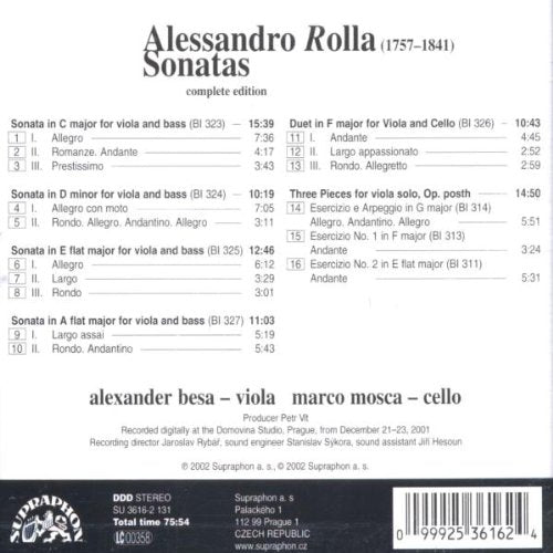 ROLLA: Sonatas for Violin and Cello - Alexander Besa, Marco Mosca