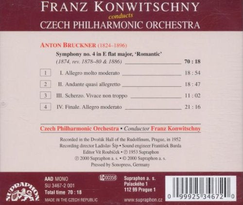 BRUCKNER: Symphony No. 4 "Romantic" - Czech Philharmonic, Franz Konwitschny,Franz