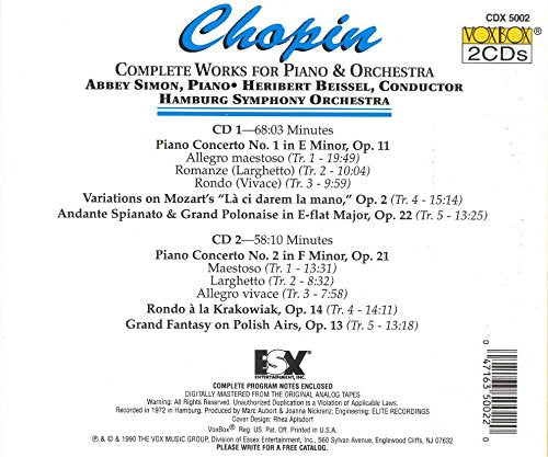 CHOPIN: WORKS FOR PIANO & ORCHESTRA - ABBEY SIMON, BAMBERG SYMPHONY ORCHESTRA (2 CDS)