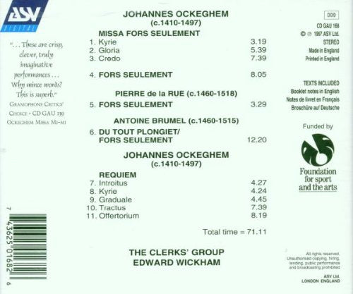 OCKEGHEM: Requiem; Missa Fors Seulement - The Clerks' Group
