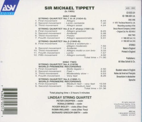 TIPPETT: The Five String Quartets - Lindsay String Quartet (2 CDs)