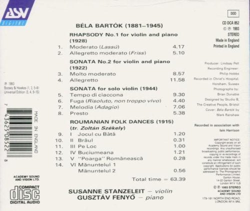 BARTOK: The Music for Violin & Piano, Vol. 1 - Susanne Stanzeleit, Gustlav Fenyo