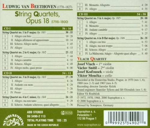 BEETHOVEN: Early String Quartets, Op. 18 - Vlach Quartett (3 CDs)