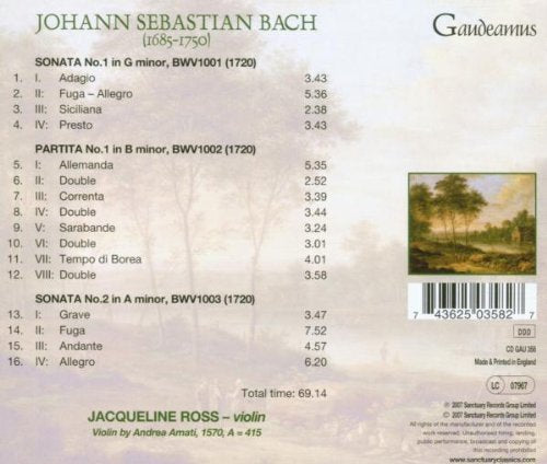 BACH, J.S.: The Complete Sonatas & Partitas for Solo Violin, Vol. 1 - Jacqueline Ross