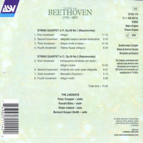 BEETHOVEN: The String Quartets, Vol. 4 (Rasumovsky No. 1 & 3, Op. 59/1 & 3) - The Lindsays