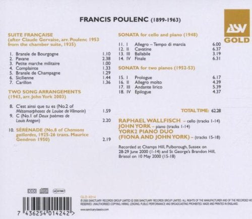 POULENC: Works for Cello & Piano - Raphael Wallfisch, John York, York2 Piano Duo