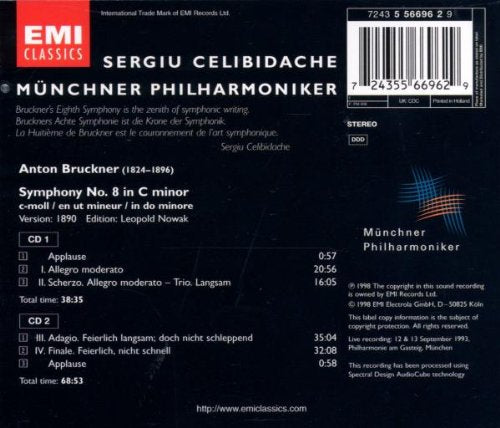 Bruckner: Symphony No. 8 - CELIBIDACHE, MUNCHNER PHILARMONIC (2 CDs)