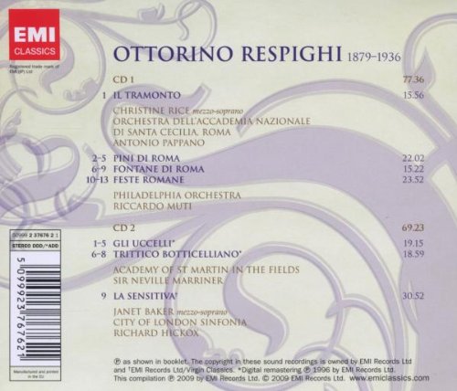 Respighi: Roman Trilogy, Gli Uccelli, Trittico Botticelliano, La sensitiva - DAME JANET BAKER, ANTONI PAPPANO, RICCARDO MUTI (2 CDs)