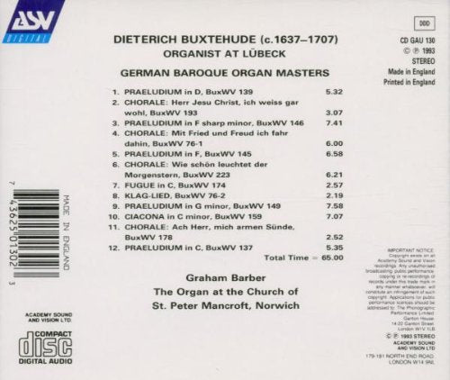 BUXTEHUDE: Buxtehude: Organist At Lübeck - Graham Barber