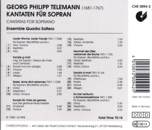 TELEMANN: CANTATAS FOR SOPRANO - ENSEMBLE QUADRO SALTERO