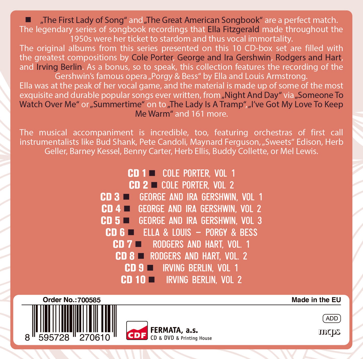 Ella Fitzgerald Sings The Songbooks (Cole Porter, George & Ira Gershwin, Rodgers & Hart, Irving Berlin - 10 CDs)