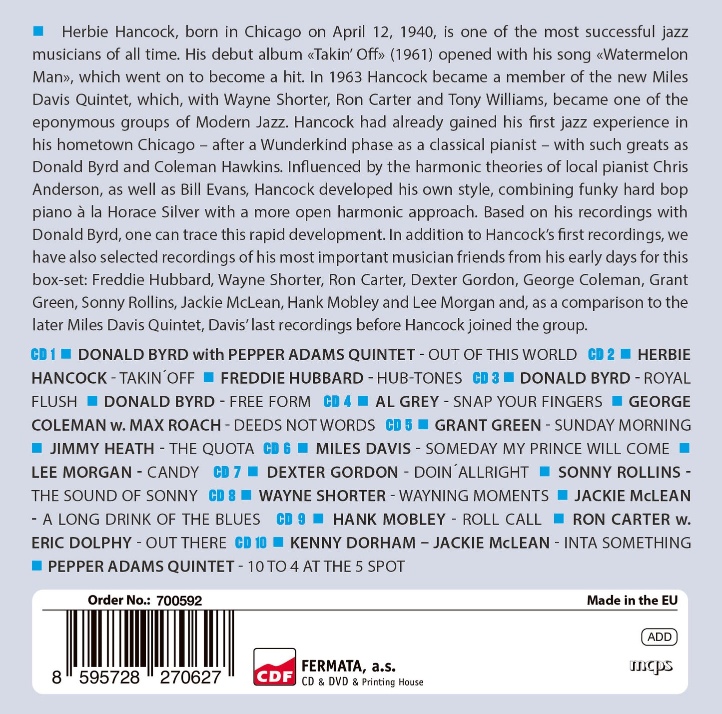 HERBIE HANCOCK & FRIENDS - Milestones of Jazz Legends (10 CDs)