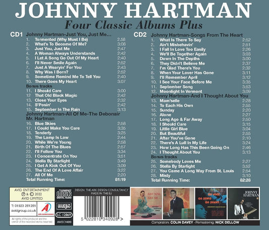 JOHNNY HARTMAN - Four Classic Albums Plus (Just You, Just Me / All Of Me: The Debonair Mr Hartman / Songs From The Heart / And I Thought About You) (2CD)