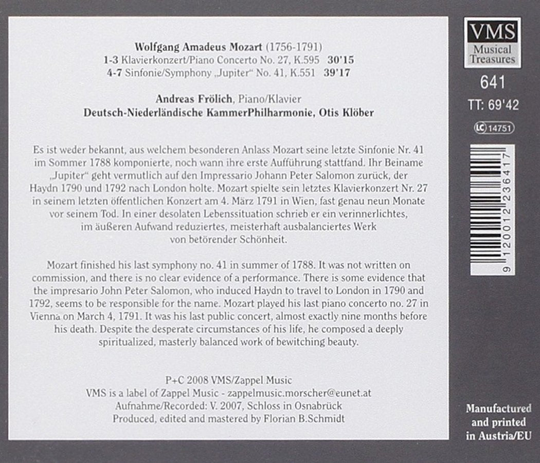 MOZART: Symphony No. 41; Piano Concerto No. 27 - Frolich, Deutsch-Niederländ Kammer Philharmonic