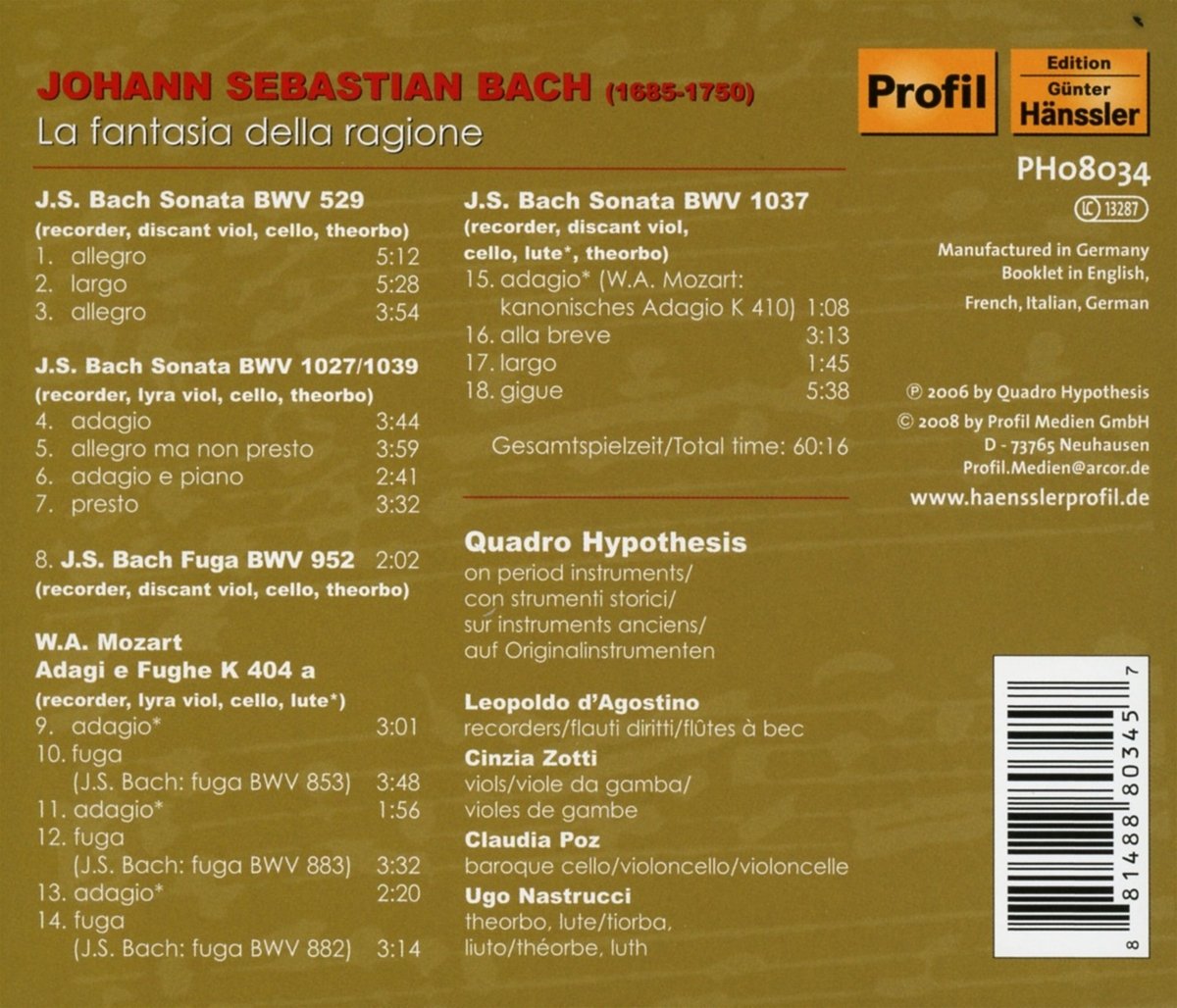 Bach, Johann Sebastian: La fantasia della ragione e il dialogo a tre voci - Ensemble Hypothesis