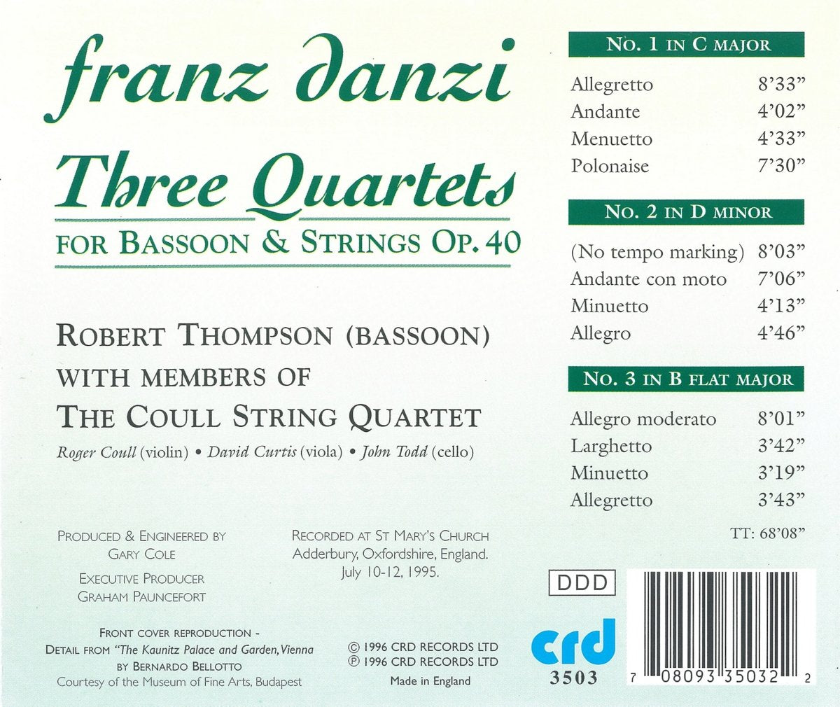 Danzi: Three Quartets For Bassoon & Strings - Robert Thompson, COULL STRING QUARTET