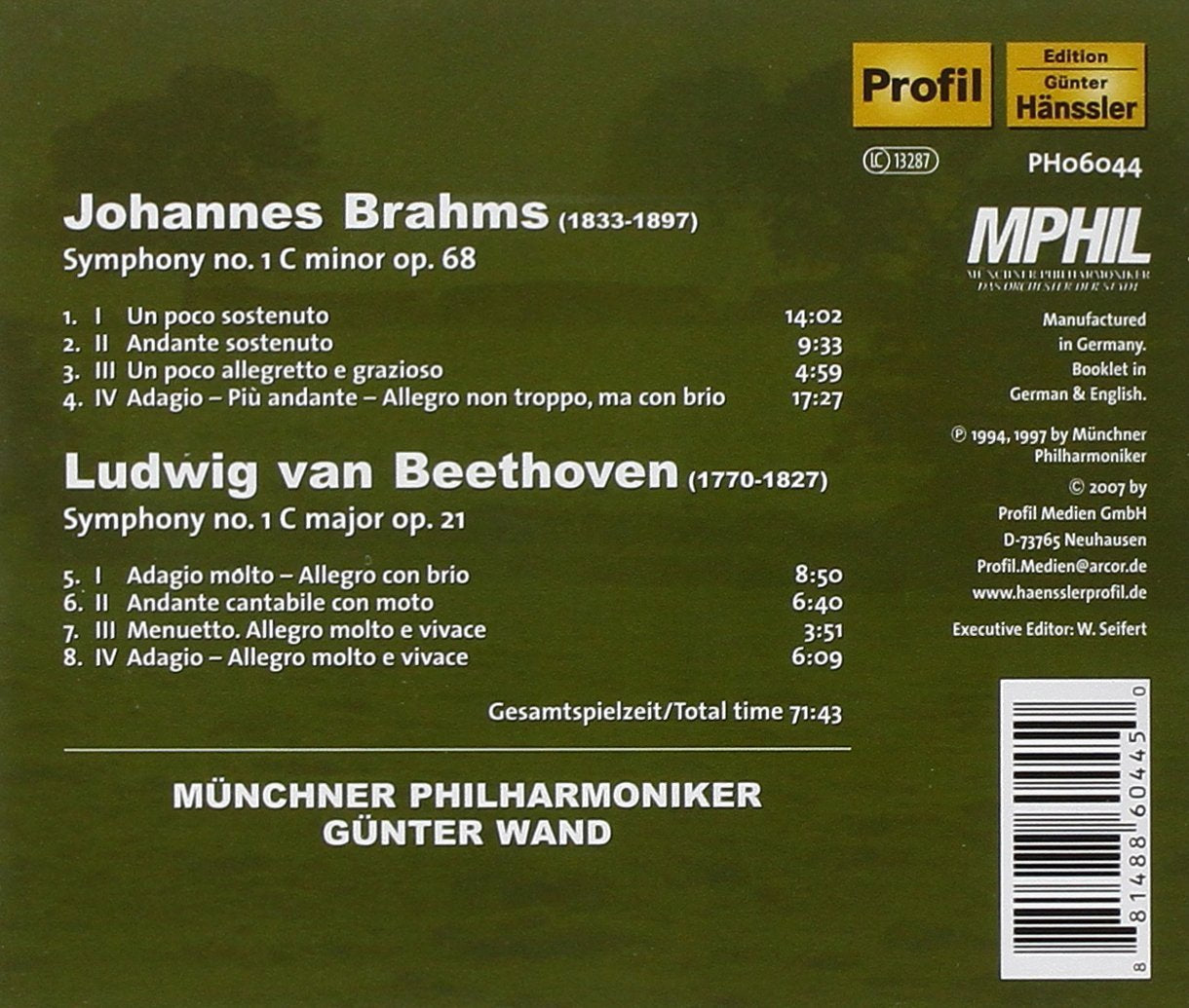 Beethoven & Brahms: Symphony No. 1 - Münchner Philharmoniker, Gunther Wand