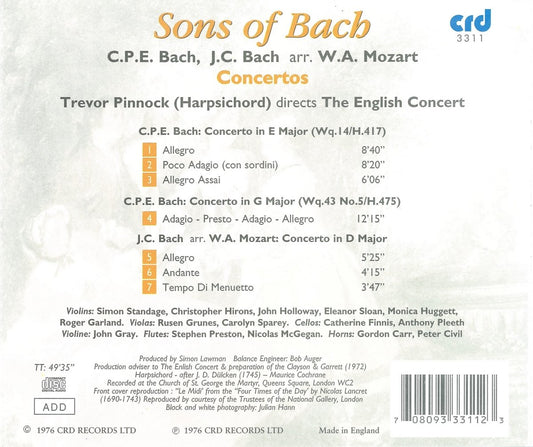 SONS OF BACH (Bach, C.P.E.: Harpsichord Concertos In E; J.C. Bach: Concerto In D) - ENGLISH CONCERT, TREVOR PINNOCK