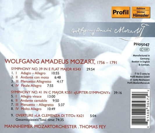 Mozart: Symphony Nr. 39 & 41, La Clemenza de Tito Overture . - Mannheimer Mozartorchester, Thomas Fey