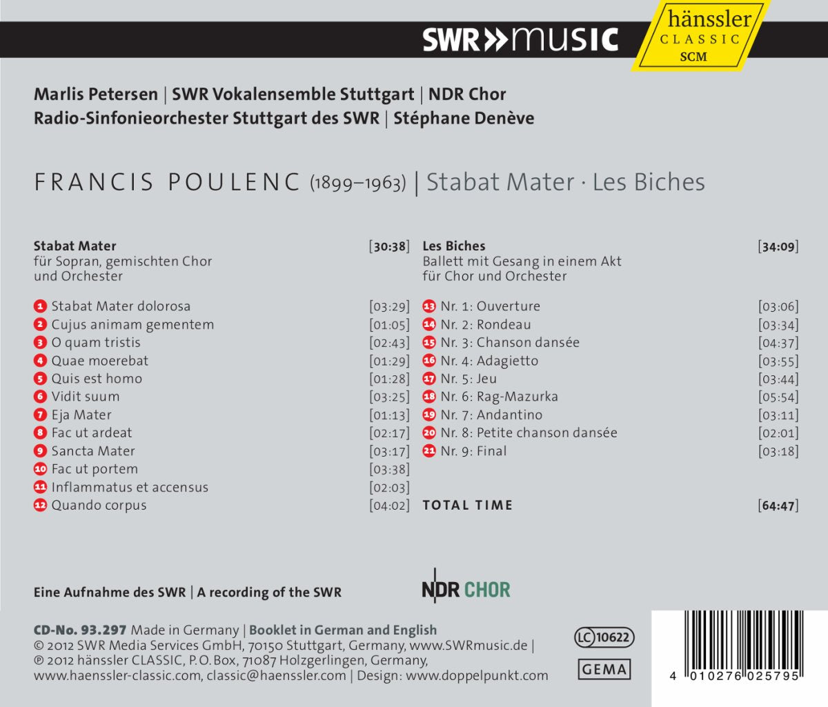 POULENC: Stabat Mater, Les Biches - Radio-Sinfonieorchestra Stuttgart des SWR, NDR Chor