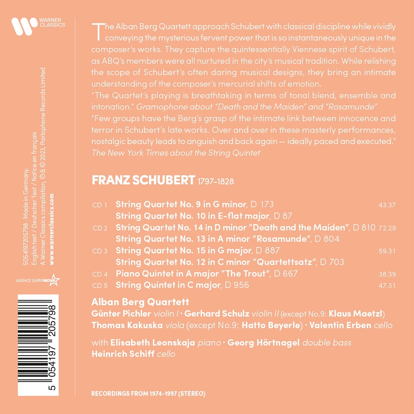 Schubert: String Quartets Nos. 9-10 & 12-15, Piano Quintet "Trout", String Quintet in C - Alban Berg Quartett (5 CDs)