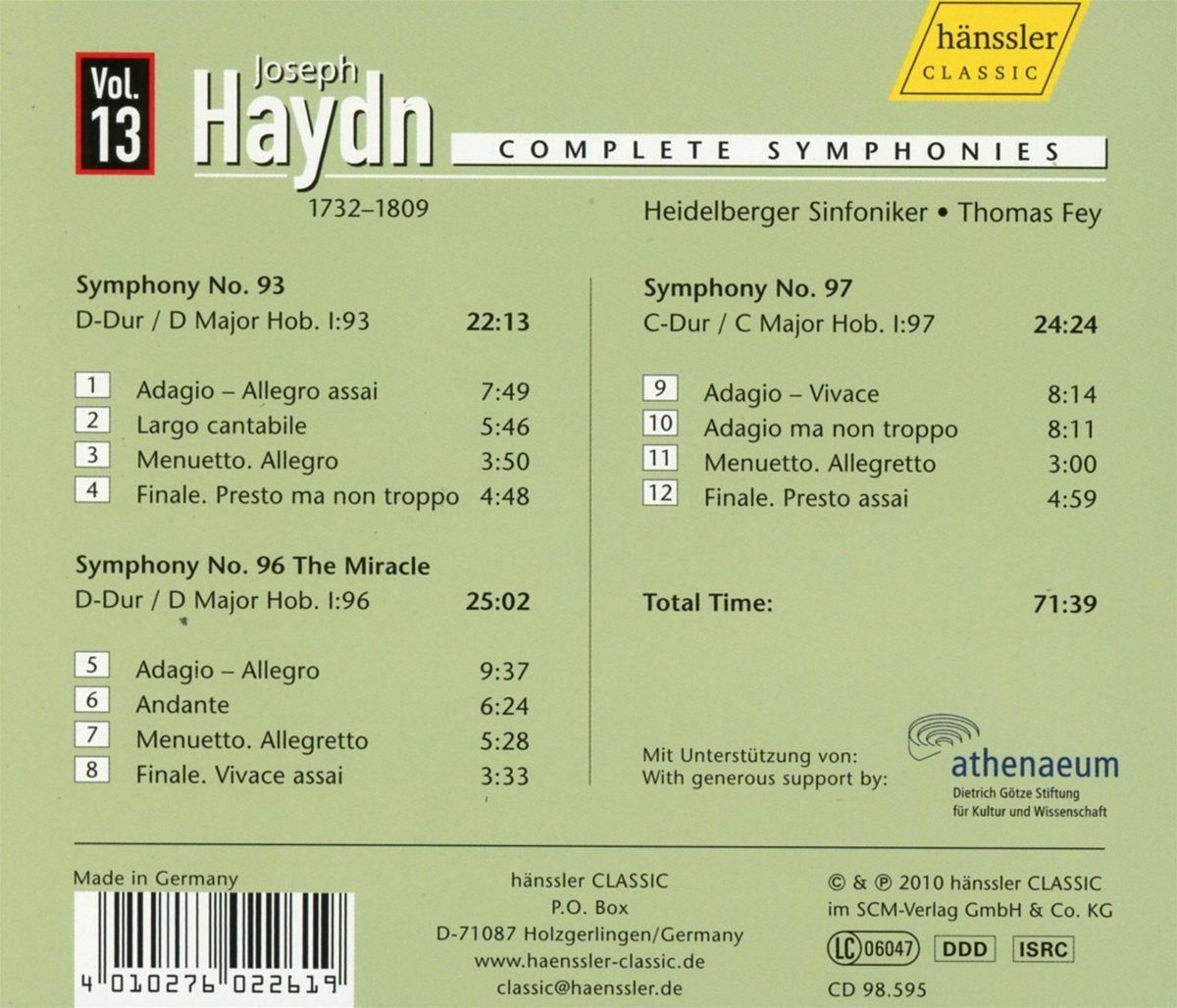 HAYDN: Symphonies Nos. 93, 96, 97 - Heidelberger Sinfoniker, Thomas Fey