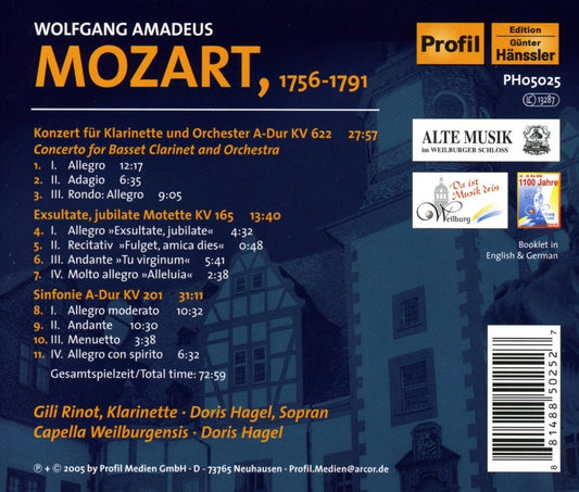 Mozart: Clarinet Concerto, Symph. K 201, Exultate Jubilate - Rinot, Hagel, Capella Weilburgensis / Hagel