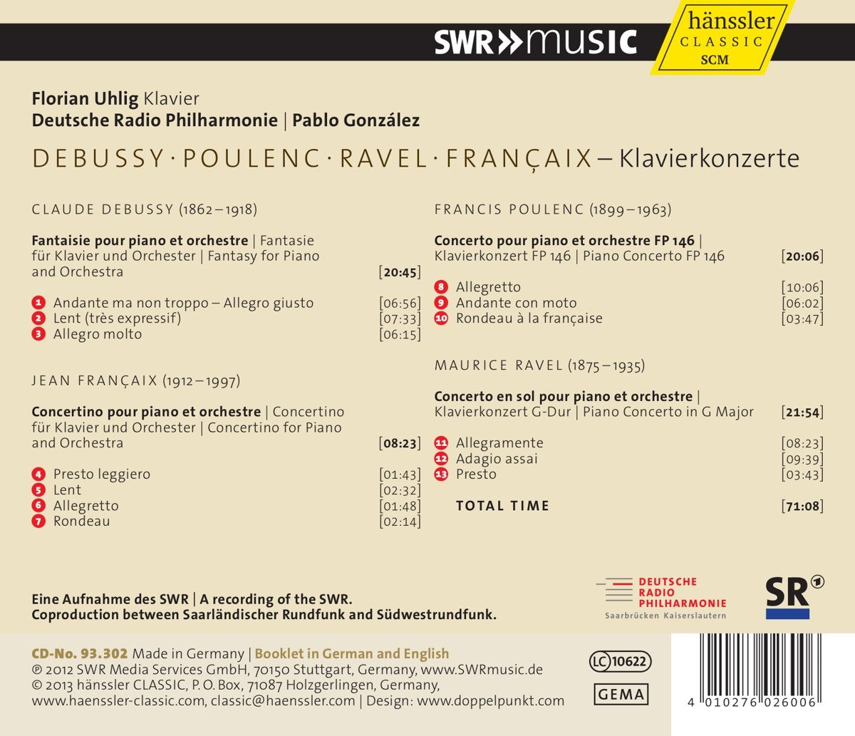DEBUSSY/POULENC/RAVEL/FRANCAIX: Piano Concertos - Uhlig, Deutsche Radio Philharmonie