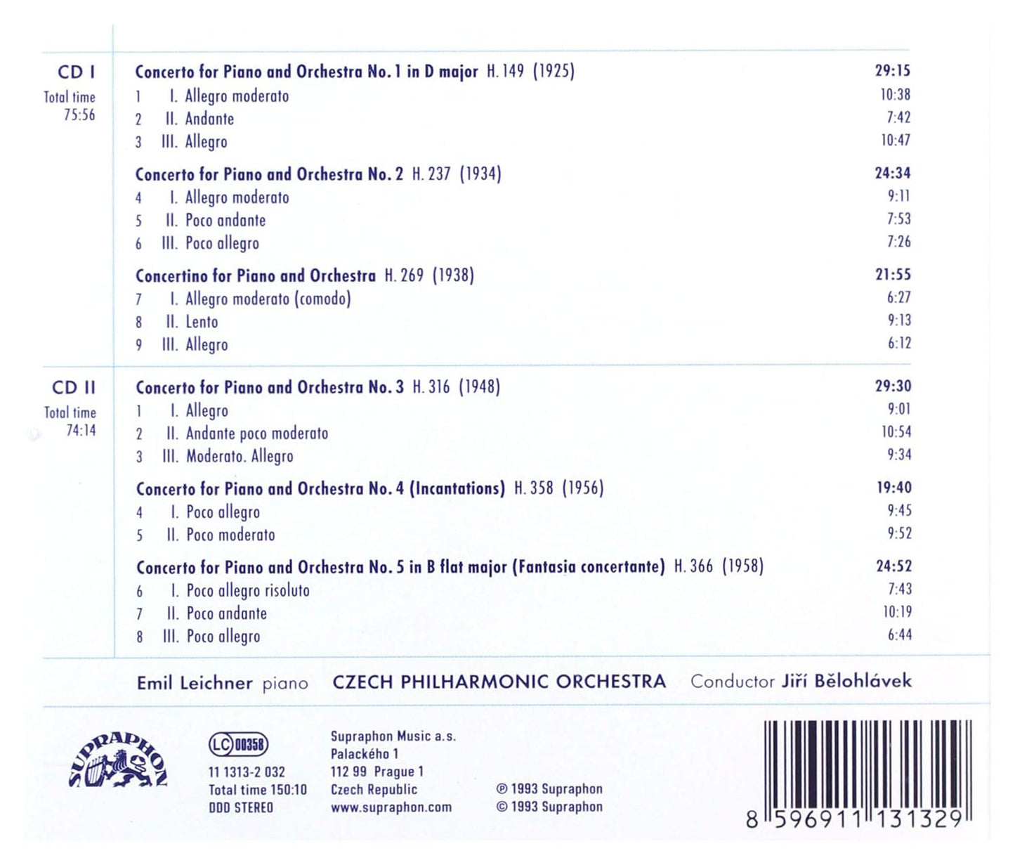Martinu: Piano Concertos - Emil Leichner, Czech Philharmonic (2 CDs)