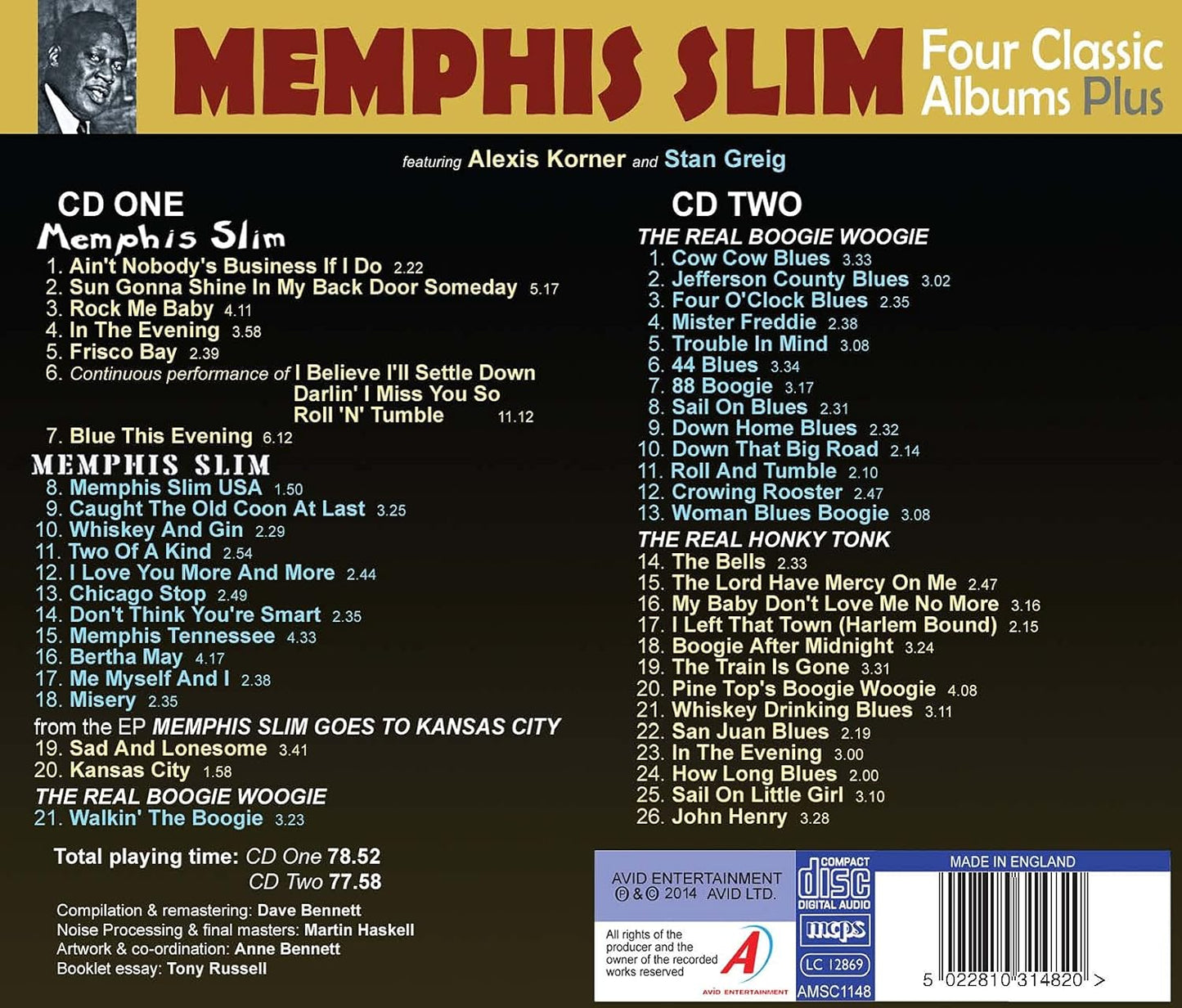 MEMPHIS SLIM - Four Classic Albums (Memphis Slim / Memphis Slim / The Real Boogie Woogie / The Real Honky Tonk) (2CD)