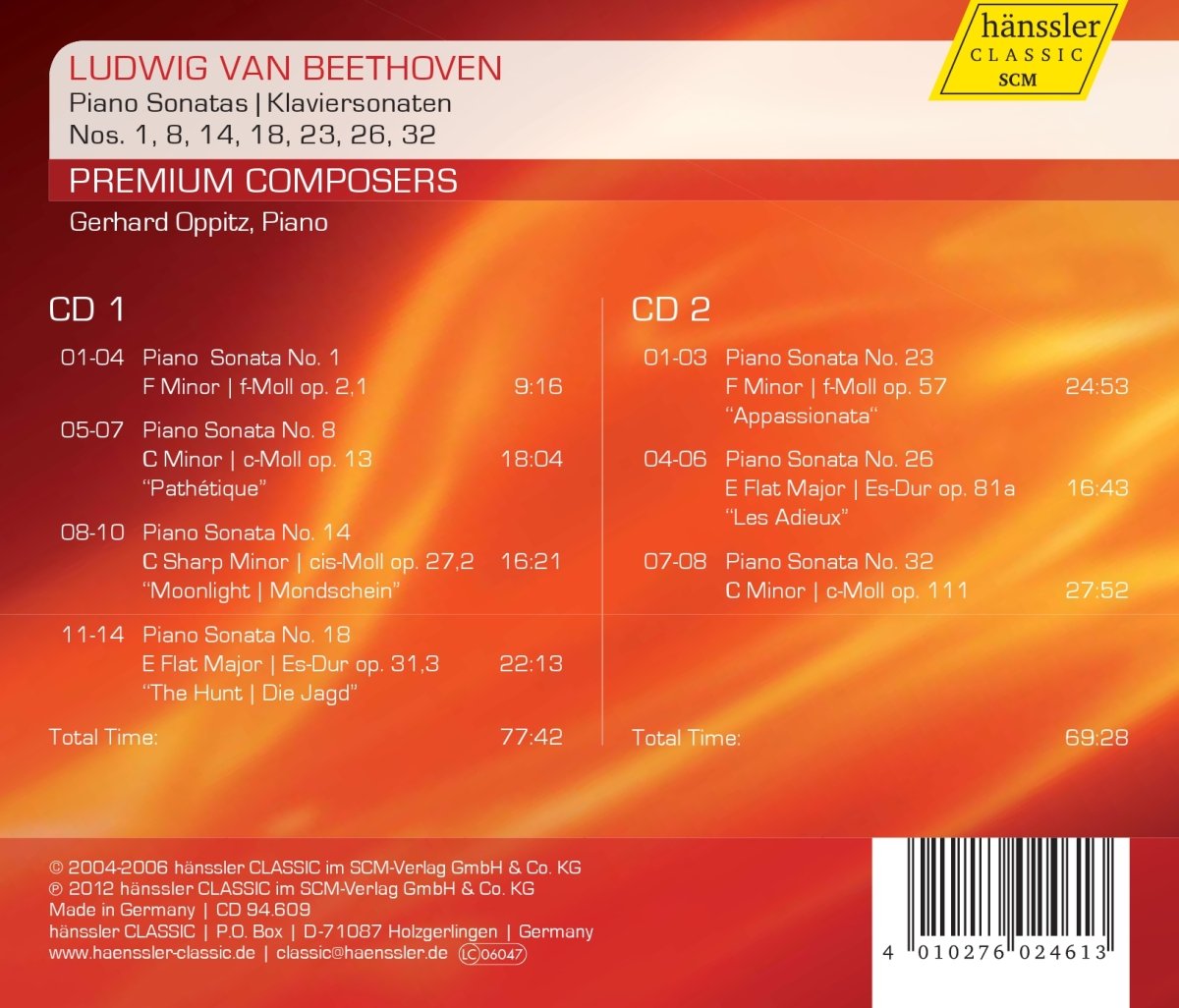 BEETHOVEN: Piano Sonatas Nos. 1,8,14,18,23,26 & 32 - Gerard Oppitz (2 CDs)