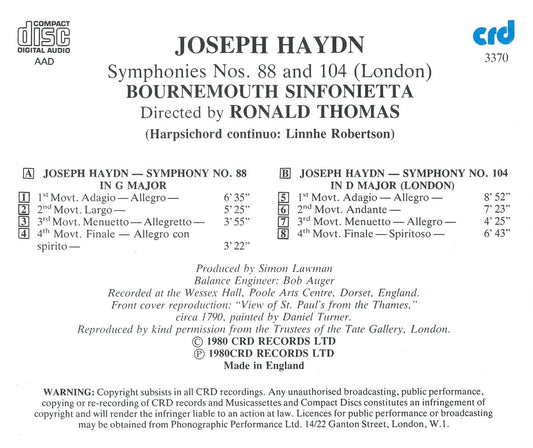Haydn: Symphonies Nos. 88 & 104 In D "London" - Bournemouth Sinfonietta