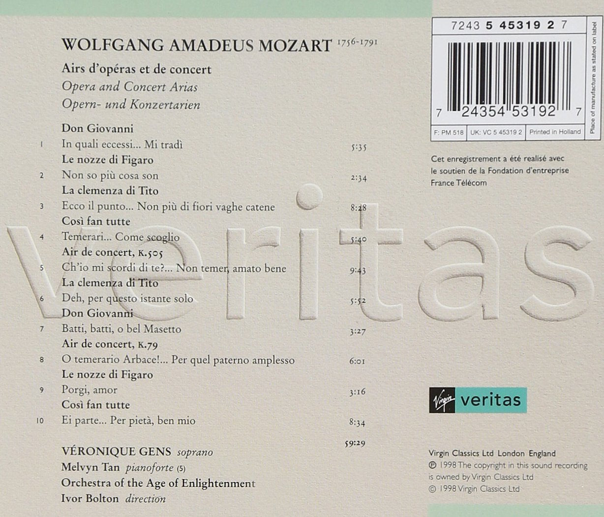 Mozart: Opera & Concert Arias - VERONIQUE GENS, IVOR BOLTON