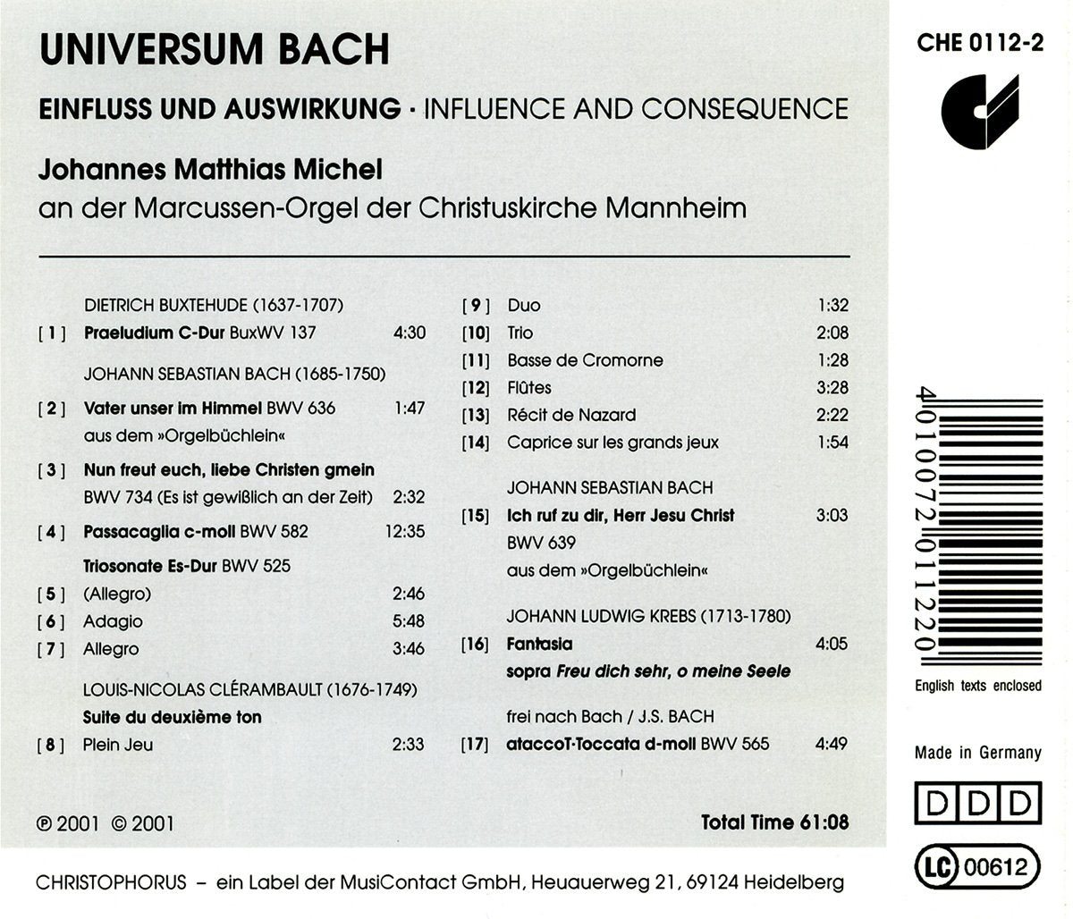UNIVERSUM BACH: JOHANNES MATTHIAS MICHEL, organ