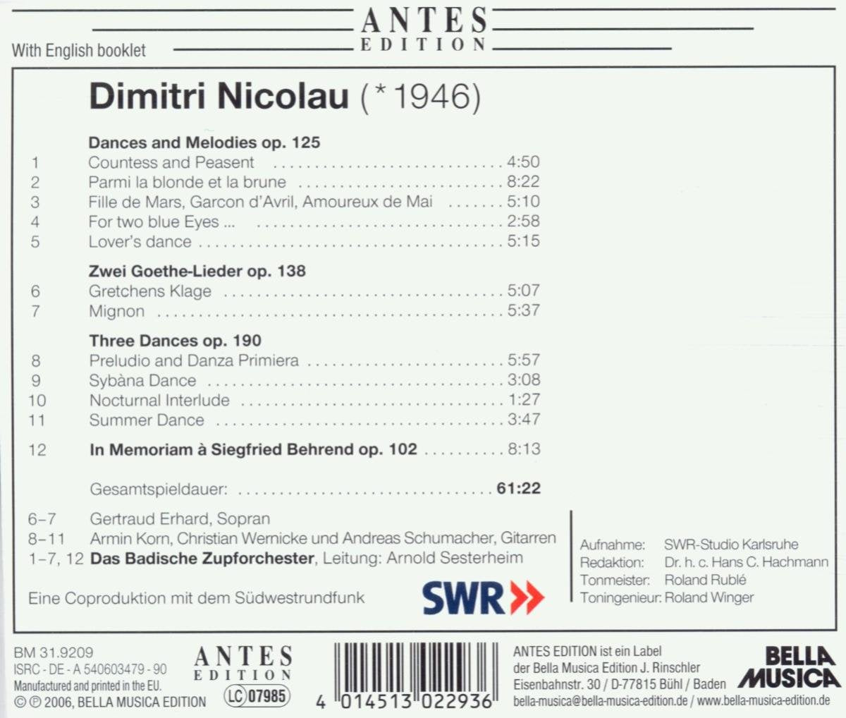 Nicolau: Works for Zuporchester - Badisches Zupforchester, Arnold Sesterheim