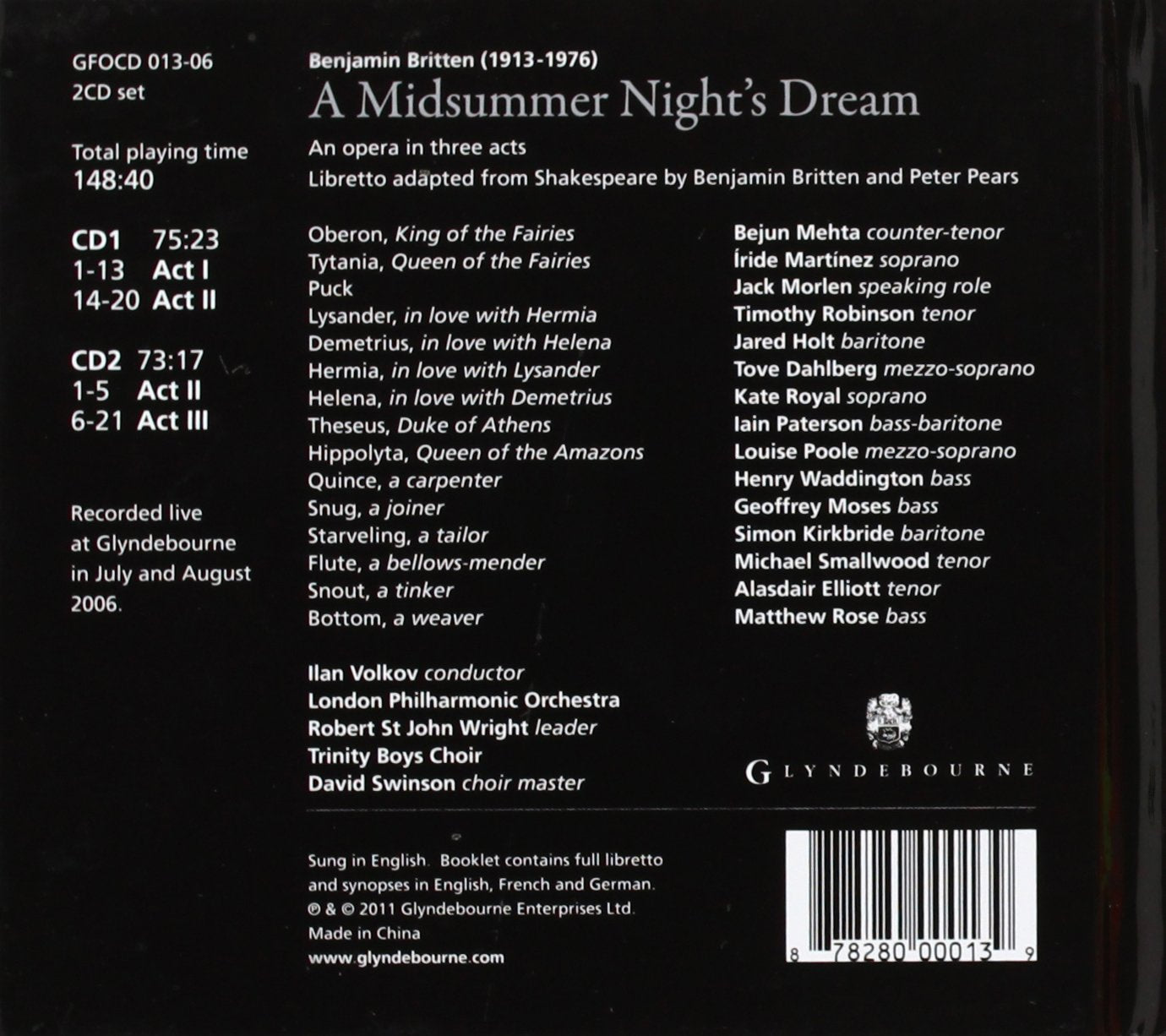 BRITTEN: A Midsummer Night's Dream - London Philharmonic Orchestra, Bejun Mehta, Kate Royal (2 CDs, Deluxe Booklet)