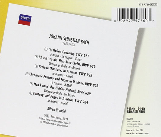 Bach: Italian Concerto, Chromatic Fantasy & Fugue and more - Alfred Brendel