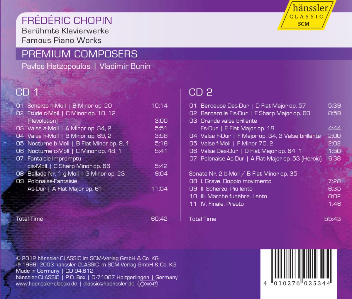 CHOPIN: Works for Piano - Hatzopoulos, Bunin (2 CDs)