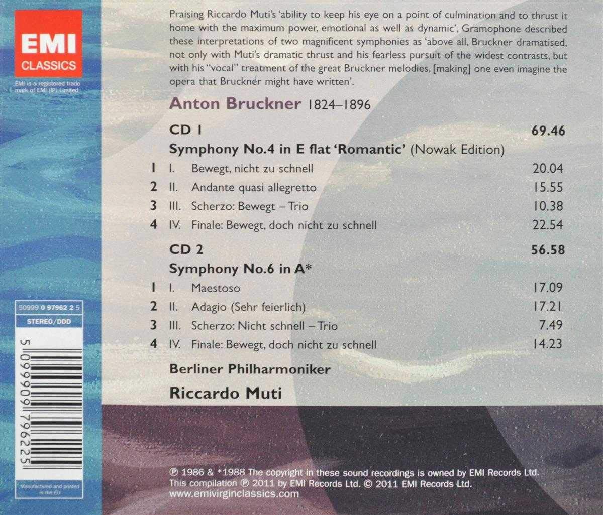 Bruckner: Symphonies Nos. 4 & 6 - MUTI, BERLIN PHILHARMONIC (2 CDs)