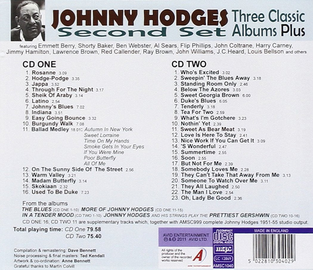 JOHNNY HODGES - Three Classic Albums Plus (The Blues / In A Tender Mood / Johnny Hodges And His Strings Play The Prettiest Gershwin)