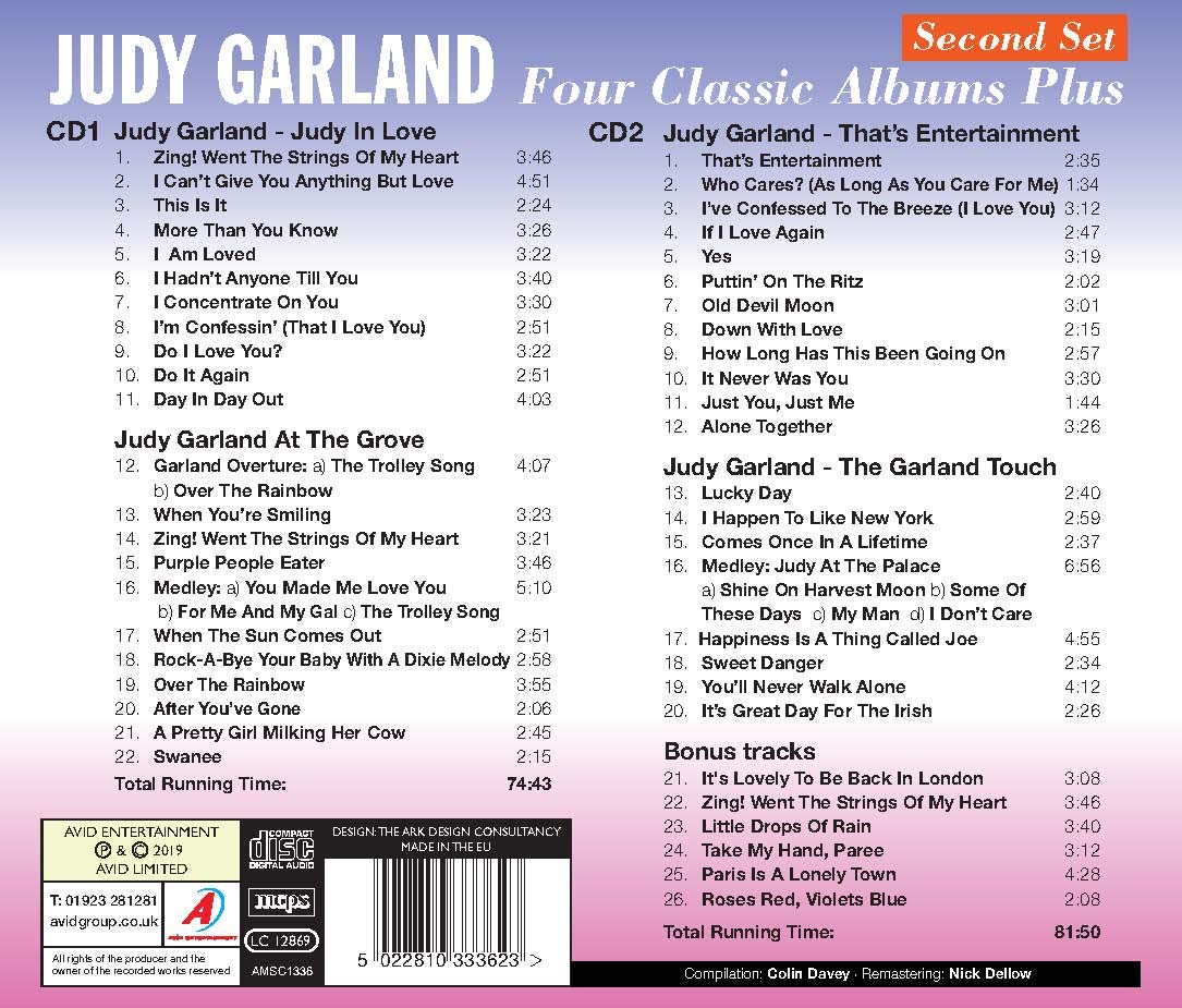 JUDY GARLAND - Four Classic Albums Plus (Judy In Love / Judy Garland At The Grove / That’s Entertainment / The Garland Touch) (2CD)