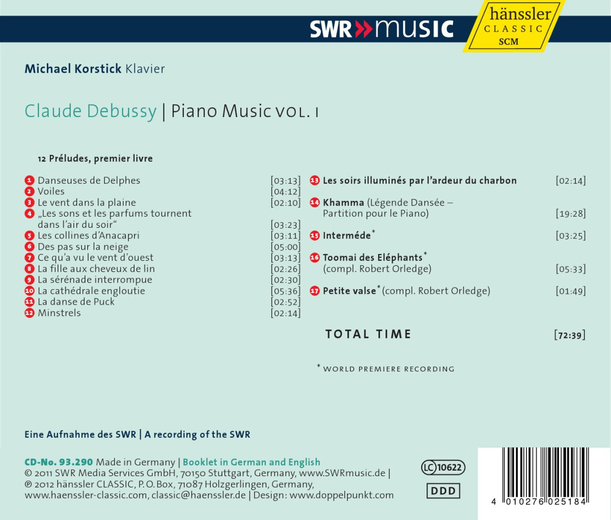 DEBUSSY: Piano Music Vol. 1 - Michael Korstick