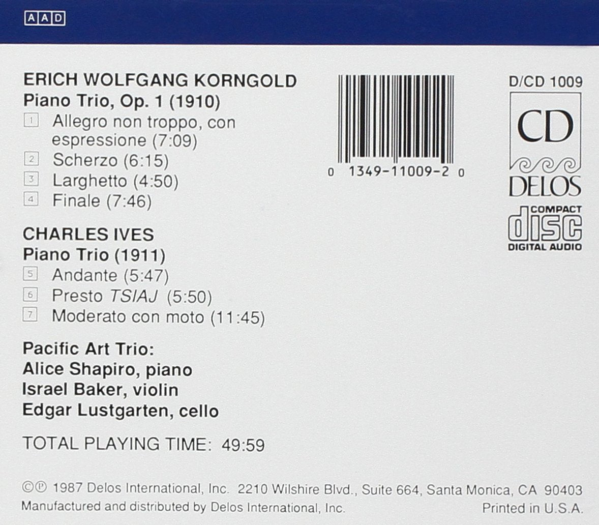 KORNGOLD & IVES: Piano Trios - PACIFIC ART TRIO