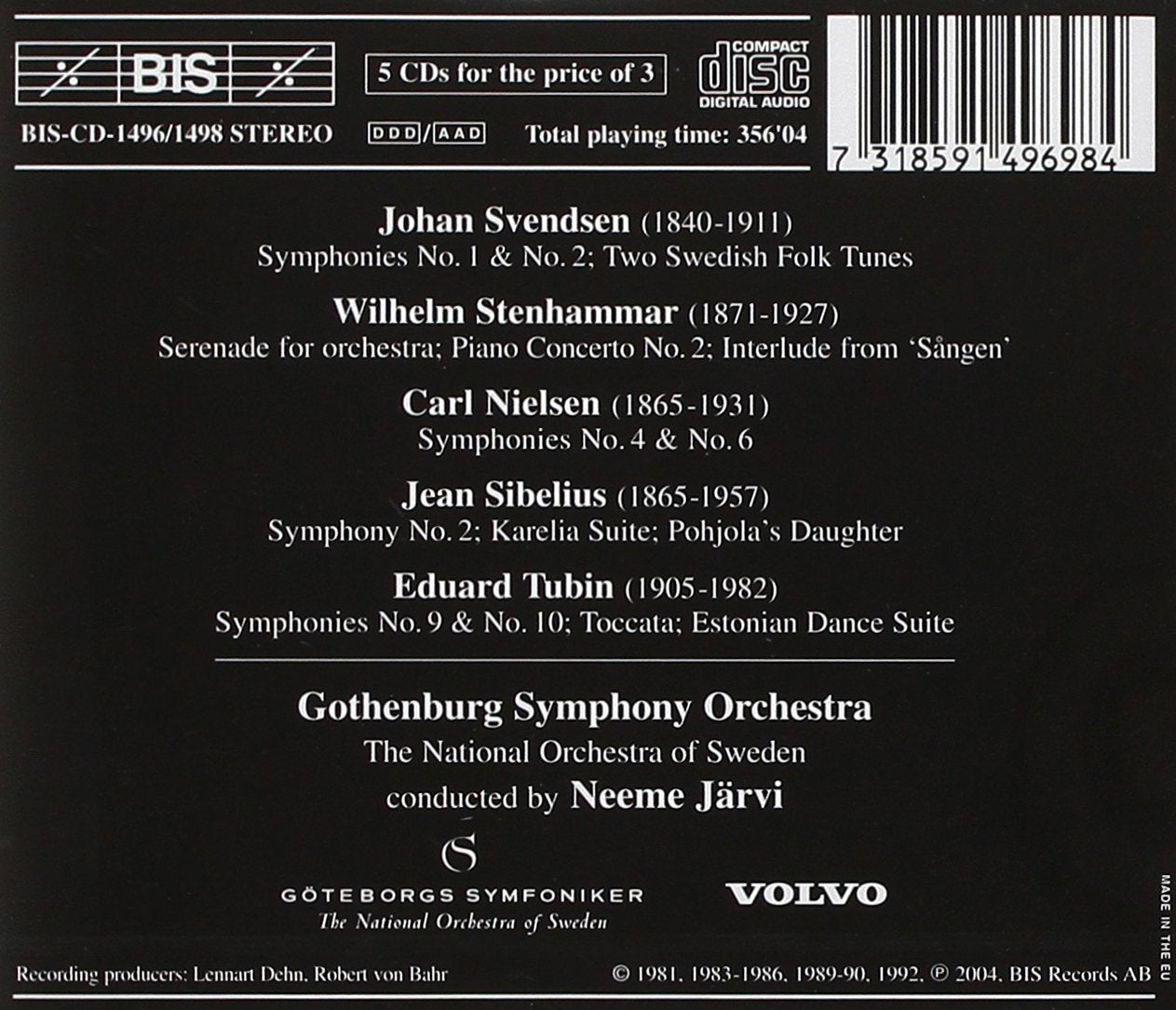 FIVE NORDIC MASTERS: SVENDSEN / STENHAMMER / NIELSEN / SIBEL (5 CDs)