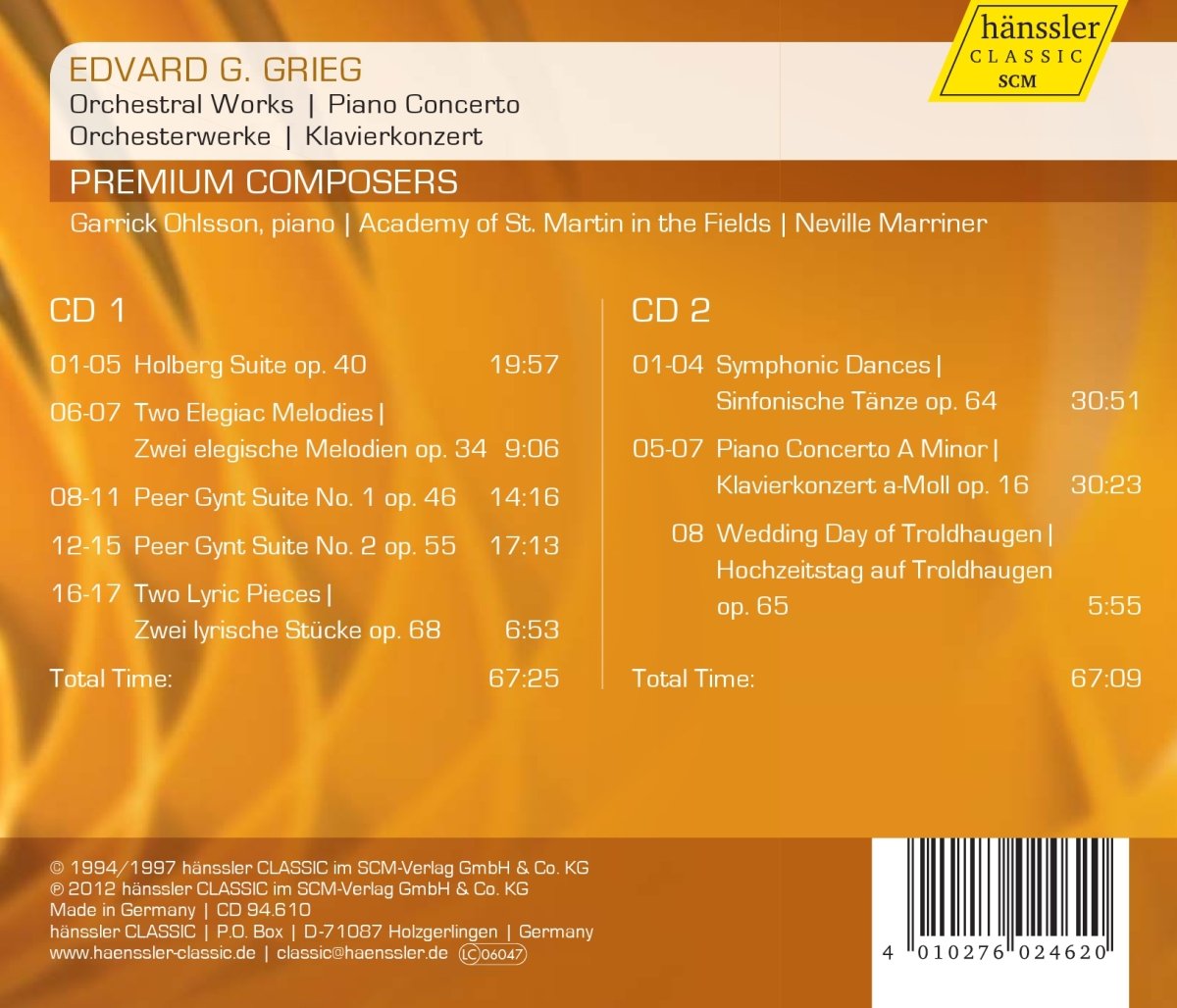 GRIEG: Orchestral Works, Piano Concerto - Ohlsson, Marriner, Academy of St. Martin in the Fields