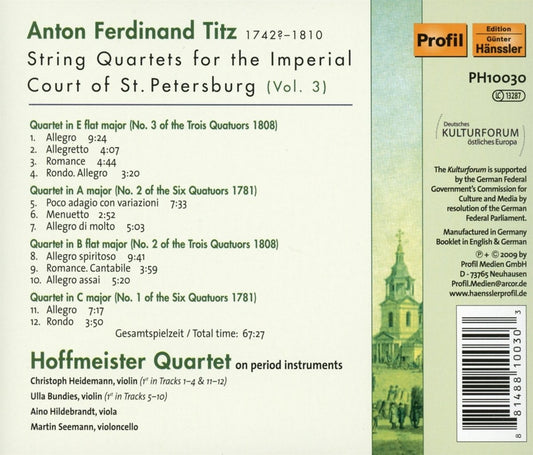 Titz: String Quartets, Vol. 3 - Hoffmeister Quartett
